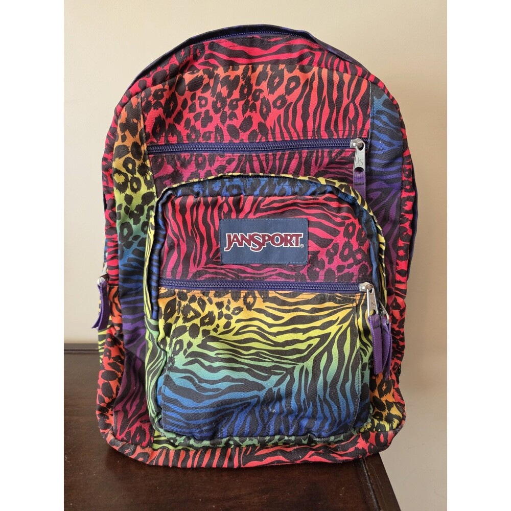 Vintage 90s Jansport Leopard and Zebra Print Backpack Multi Color 3 Zipper